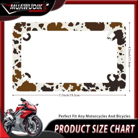 Brown Cows Print Motorcycle License Plate Frame Stainless Steel Metal Colorful Retro Cow Tag Holder 4 Holes Men Women Waterproof Motorcycle Accessory with Screws Nuts Cap 7.7"x4.5"for Bike Motorcycle