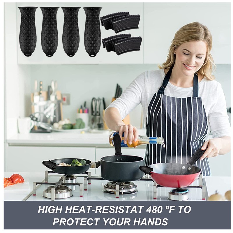 8 Pcs Non-Slip Silicone Hot Handle Holder & Assist Grips,