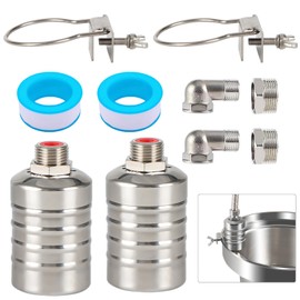 2 Pack Float Valve, 1/2" to 3/4'' Automatic Water Level Control Float Valve, 304 Stainless Steel Fully Auto Water Shut Off Valve for Water Tank, Pool, Livestock Troughs