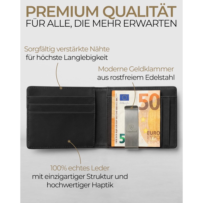 Lederhand iSlim Wallet - Smooth Leather Wallet with Money Clip