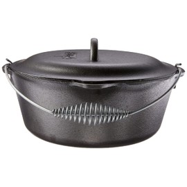 Lodge 7 Quart Pre-Seasoned Cast Iron Dutch Oven with Lid - Wire Bail Handle for Easy Transfer from Cooking Surface to Table - Use in the Oven, on the Stove, on the Grill or over the Campfire - Black