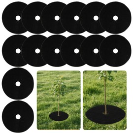 MAQIHAN 14 PCS Tree Ring Mulch Mat - Root Barrier Tree Protectors Weed Mat for Garden Fabric Weed Barrier Ring Tree Rings Landscaping Non Woven Black Mulch for Garden 12.6inch Landscape Decor