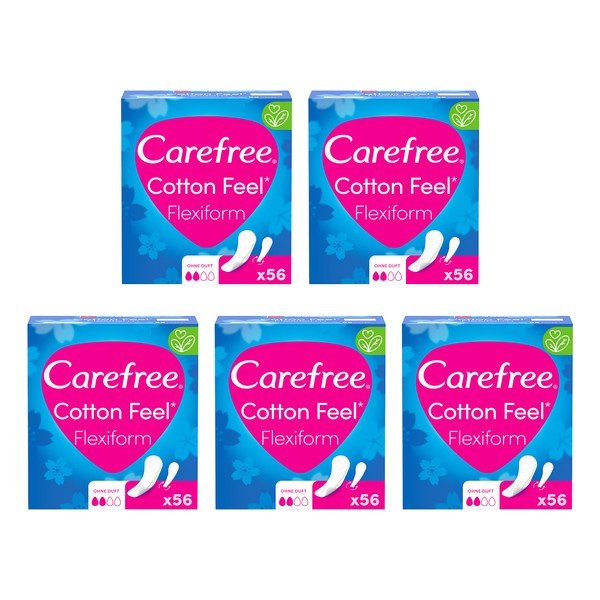 CAREFREE Cotton Feel Flexiform Pantiliners (Pack of 56) 100% Breathable for a feeling of comfort, dryness and freshness, normal size