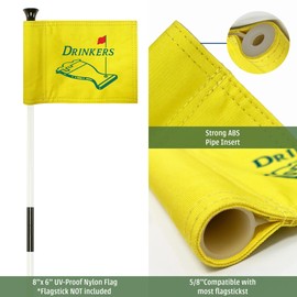 Golf Flag 8x6 Inch – 420D Nylon Double-Sided Mini Pin Flag with Tube Inset, Practice Putting Green Flags for Yard (DRINKERS - YELLOW)
