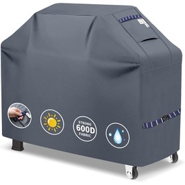 Kiafmol Grill Cover for Outdoor Grill 600D Heavy Duty 64Inch Waterproof,UV & Fade Resistant,BBQ Cover with Adjustable Straps,BBQ Grill Cover for Weber,Blackstone,Charbroil etc,Grey