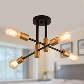MEIXISUE Black and Gold Modern Sputnik Chandelier Ceiling Light Fixtures,4-Lights Mid Century Industrial Metal Semi Flush Mount Ceiling Lights for Bedroom Kitchen Hallway Entryway Office