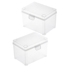 TEHAUX 2Pcs Small Plastic Card Storage Boxes Stackable Desktop Organizers with Lids for Hairpins Jewelry and Small Items Multi Functional Containers for Home Office Use