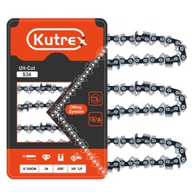 Kutrex 8 Inch Chainsaw Chain 3/8" LP Pitch, 050" Gauge, 34 Drive Links | 3 Pack Low-Kickback Replacement Chain for Craftsman, Worx, Ryobi, Echo, Milwaukee and More -S34