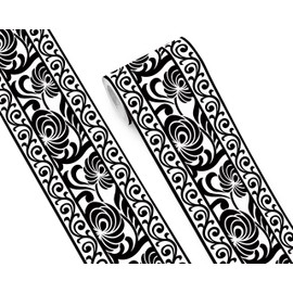 FLFK Mirror Border Peel and Stick - Black and White Wallpaper Borders Decal Trim Floral Pattern 4" x 240"