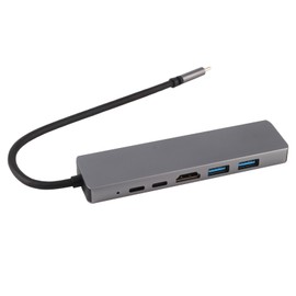 Lightweight Gray Metal 6 In-1 USB C to Type C 3 USB3.0 Hub HDMI Rj45 Ethernet Mini SDTF OTG Adapter
