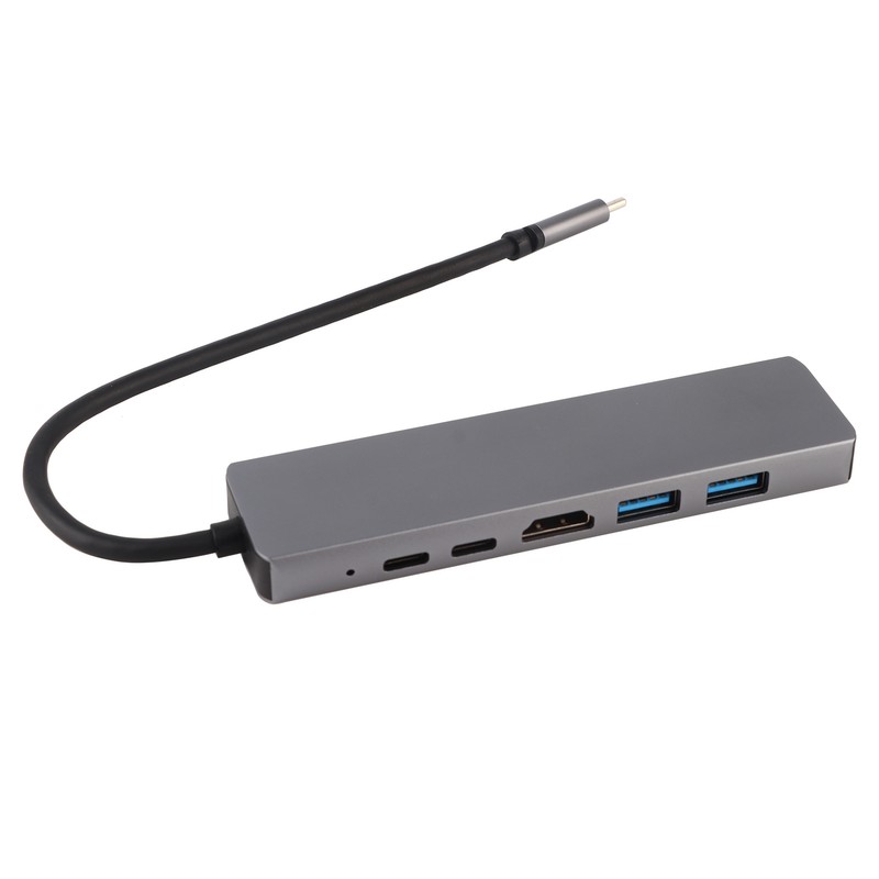 Lightweight Gray Metal 6 In-1 USB C to Type C