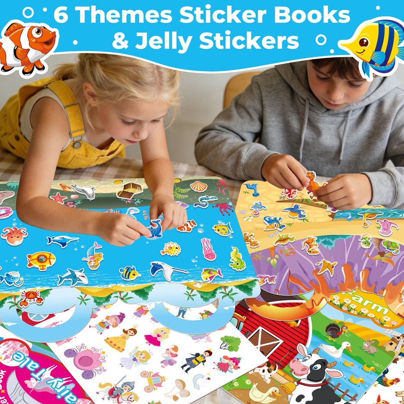 Kalysky 6 Pack Reusable Jelly Sticker Books for Toddlers 2-6