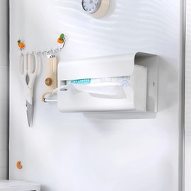 Magnetic Glove and Tissue Dispenser Holder, Wall Mount Fridge Holder - Holds Boxes of Gloves, Towels, Wipes, Tissues, Mount onto a Tool Box or in Garages, Workshops and Kitchens (White)