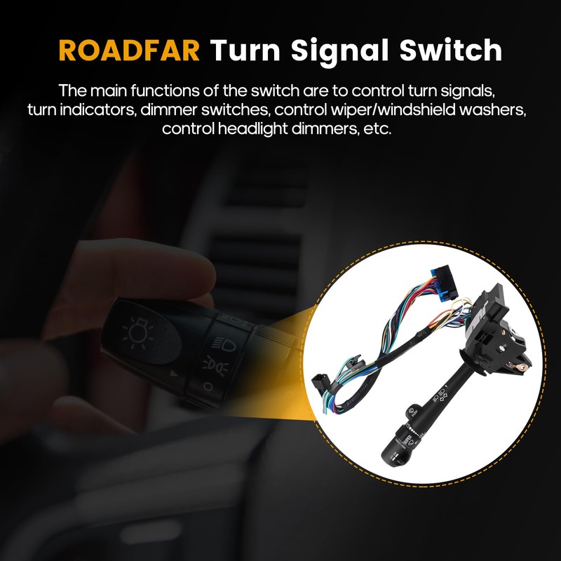 ROADFAR Turn Signal Switch Multi-Function Combination Switch, Push Button, Black,