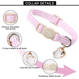 Unique style paws 2 Pack Spring Summer Kitten Collar Breakaway with Bell&Pendant, Adjustable Safety Blue Pink Stripe Cat Cotton Collar for Girl Boy Cat and Small Pet