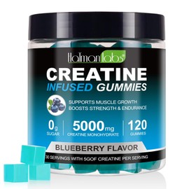 Creatine Gummies 5000mg – 120 Max Strength Creatine Monohydrate Chews – Vegan Sugar Free Blueberry Flavour Gummies – Pre/Post Workout Gym Supplement for Men & Women – 30 Day Supply (1 Month)