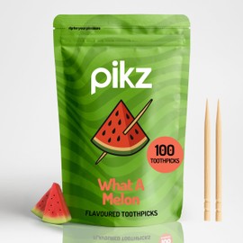 pikz Flavoured Toothpicks – Bold Natural Flavours, Resealable Packs – Fun, Cheeky Tooth Picks – Zero Sugar, Natural Birchwood Toothpicks (100 Toothpick Pack) (100 Toothpicks, What A Melon)