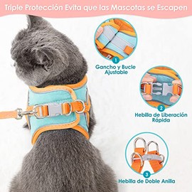 SlowTon Arnes Gato Antiescape, Ajustable Arnés con Correa 150CM para Gatos 1Kg-7.5Kg Mediano y Pequeño Grande, Reflectantes de Tela de Malla Suave y  