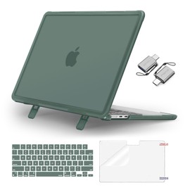 MOSISO Compatible with MacBook Air 13 inch Case 2024 2023 2022 M3 A3113 M2 A2681,Heavy Duty Shockproof Hard Case with Fold Kickstand&Keyboard Skin&Screen Film&Type C for MacBook Air 13.6,Emerald Green