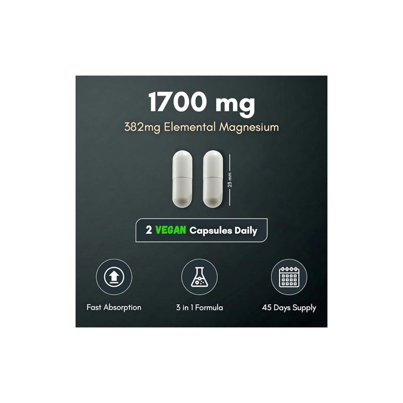 Vegan Magnesium Glycinate 1700mg | High Absorption Magnesium Bisglycinate |