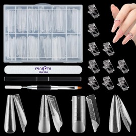 96 Pieces Dual Nail Forms Set 4 Shapes Nail Extension Nail Gel Shapes 12 Size Nail Tips Dual Tips Nails Set with Dual-Ended Nail Brush Nail Tips Clip Nail File for Polygel Tips