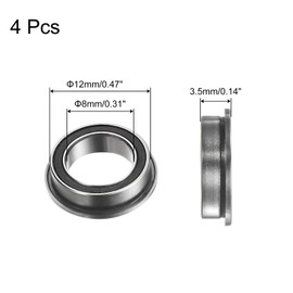 sourcing map MF128-2RS Flanged Ball Bearing, 4pcs 8x12x3.5mm Chrome Steel Double Sealed ABEC1 Flange Bearings