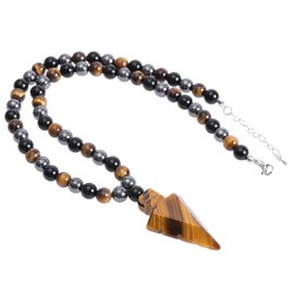 mookaitedecor Tiger’s Eye Healing Crystal Arrowhead Pendant Necklace for Men, Spear Arrow Head Pendant Crystal Bead Necklace Jewellery Gift for Men Reiki Chakra Amulet Spiritual Protection Necklace