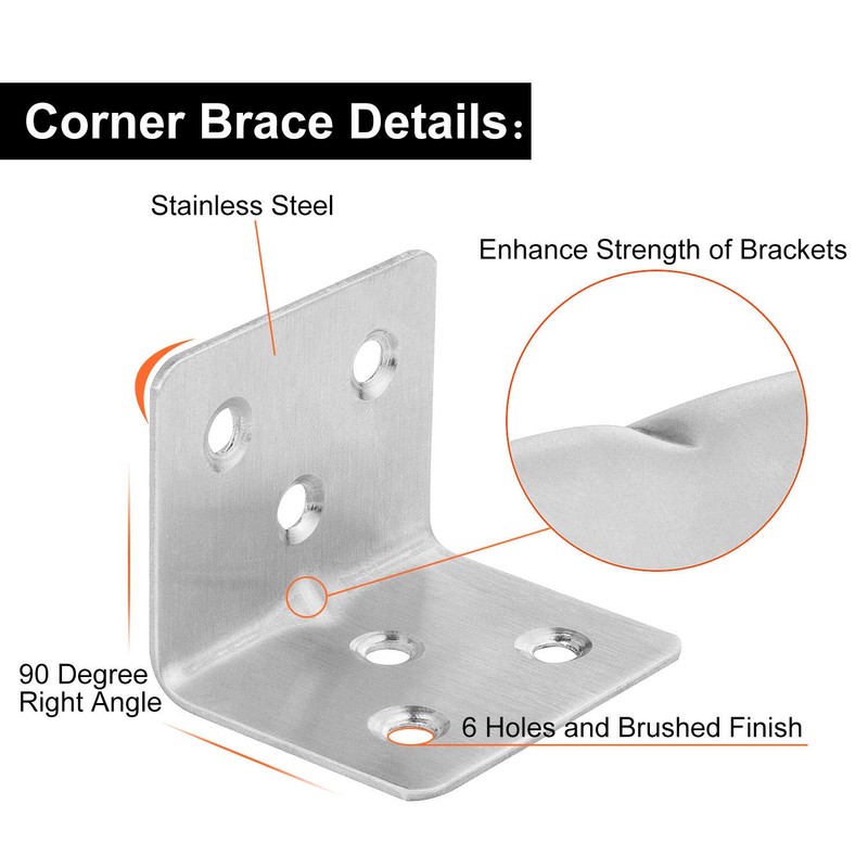 64 PCS Sliver Corner Brace, Stainless Steel 38MM X 30MM