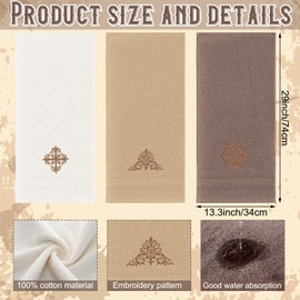 FuWeave 3 Pcs Vintage Damascus Hand Towels Decorative Bathroom Towels Brown Fancy Hand Towels 13.3 x 29.5'' Embroidered 100% Cotton Soft Absorbent Towels for Bathroom Kitchen Decor