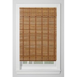 TJ Global Cordless Bamboo Window Blind Sun Shade, Light Filtering Roman Shades - Caramel Toffee (W72 X L64)