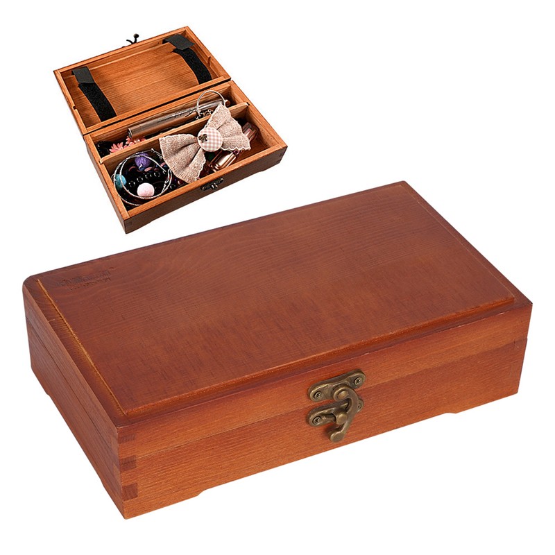 Wooden Sketching Pencil Box Antique Solid Wood Square Children Stationery