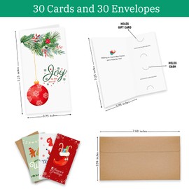 Nihuecne 30 Christmas Money Holders or Gift Cards Holders with Envelopes, 3.75" x7.25" Christmas Holiday Money Cards for Cash Gift Bulk for Family, Friends, Kids or Loved One in 6 Designs