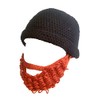 Handmade Knitted Hat Beanie with Removable Red Beard, Black &