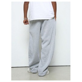 SHENHE Men's Wide Leg Loose Sweatpants Open Bottom Drawstring Workout Gym Baggy Pants Grey Medium