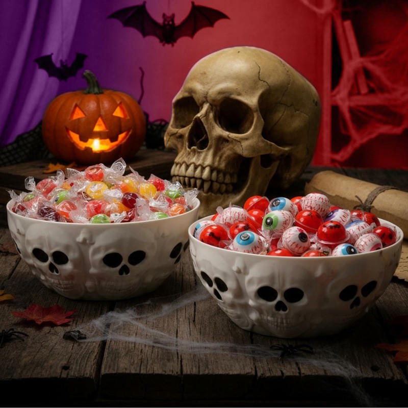Wiwiqing 2 Pcs Halloween Candy Bowls Skeleton Skull Plastic Bowl