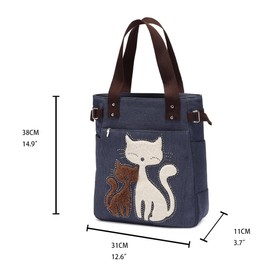 KAUKKO Women Canvas Handbag Shoulder Bag Cat Big Tote Bag