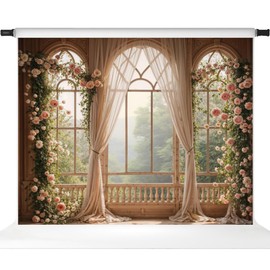 Kate Flower Wall Backdrops for Photography Arch Photo Background Window Curtain Wedding Photo Prop, 10x8ft