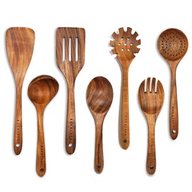 Wooden Spoons for Cooking, 7 Pieces, Wooden Utensils for Cooking, Kitchen Utensils Set, Wooden Cooking Utensils, Wooden Spatulas for Cooking