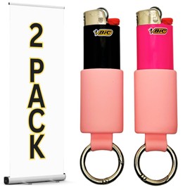 BIC Keychain Lighter Holders | 2 Pack | 16 Colors | Lighters Not Included | Lighter Holder Keychain with Spring Clips | Lighter Keychain Accessories for BIC Lighters (Black) (Charcoal) (Pink)