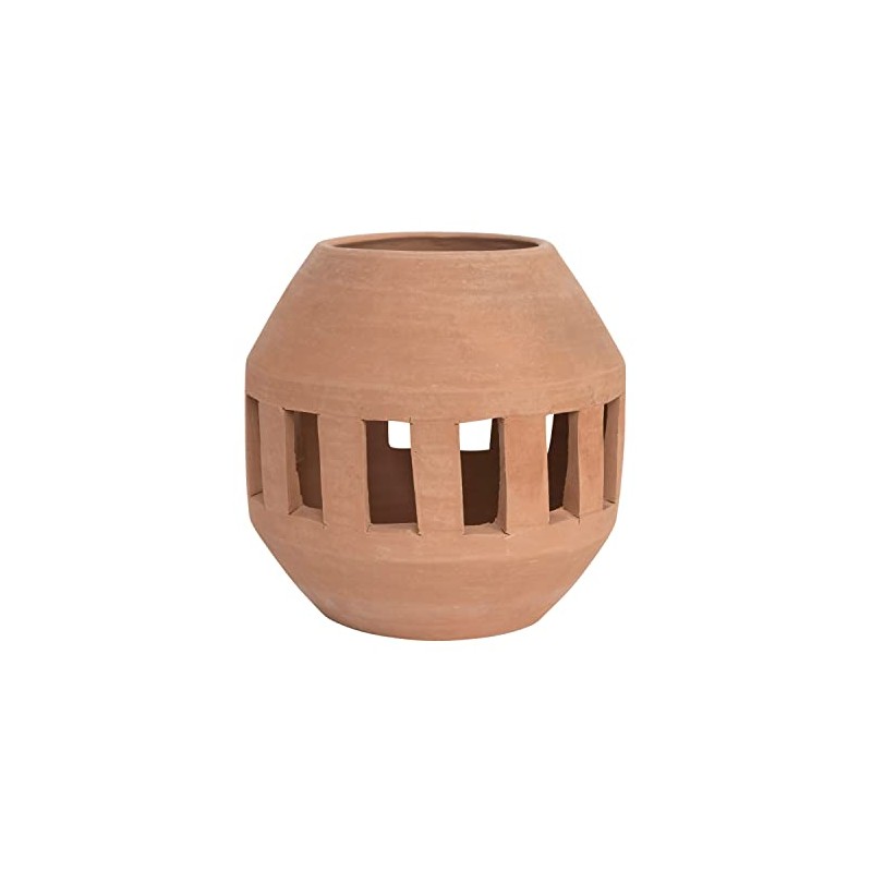 Creative Co-Op Handmade Terra-cotta Planter/Candle Holder with Cut-Outs