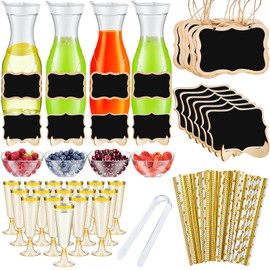 Mumufy 82 Pcs Mimosa Bar Supplies Plastic Water Carafe with Lids Plastic Champagne Flutes Pitchers for Drinks with Serving Bowls Serving Tongs Chalkboard Stickers Straws (Colorful,Stylish)