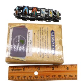 Westmon Works Hematite Metal Saint Bracelet Gift Set with Bulk Pack of 52 Popular Saints Holy Cards, Medium, no gemstone, Grey