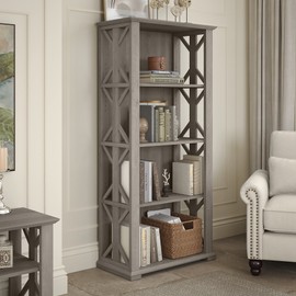 Bush Furniture Homestead 4 Shelf Farmhouse Bookcase in Driftwood Gray