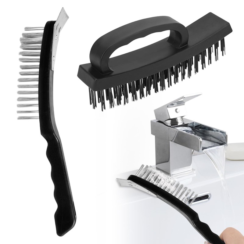 Wire Brush Set, 2 Pcs Steel Brush with Ergonomic Handle