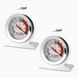 Pack of 2 Refrigerator Thermometers, Analogue, Stainless Steel Fridge Freezer Thermometer, Indoor Fridge Thermometer for Household Refrigerators and Commercial Refrigerators, Easy to Read