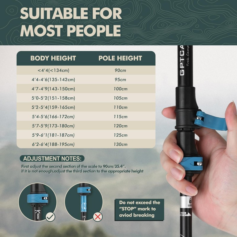 GPTCAMP Hiking Sticks,2PC Trekking Poles Collapsible Hiking Poles,Lightweight Folding Adjustable
