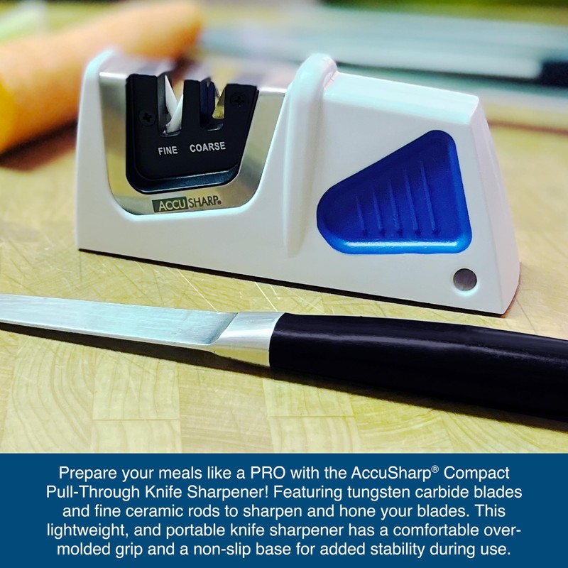 AccuSharp Compact Pull-Through 2-Stage Knife Sharpener, Repairs & Restores Kitchen