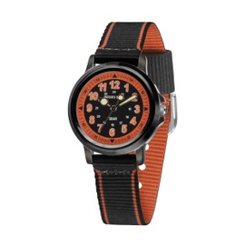 JACQUES FAREL KSB 0564 Boys' Watch Quartz Analogue Fabric Strap Black Orange, Black Orange, Strap
