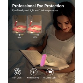 DEWENWILS USB Rechargeable Book Reading Light, Warm White, Brightness Adjustable, LED Clip on Book Lights for Reading in Bed, Car Reading Light for Kids, Bookworms (Pink)