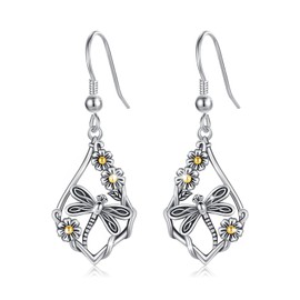 Dragonfly Earrings Sterling Silver Daisy Earrings Dragonfly Dangle Earrings Vintage Dragonfly Jewelry Gifts for Women Girls